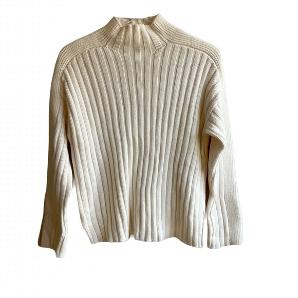 Abercrombie & Fitch Ribbed Knit Mock Neck Pullover Sweater Size M Ivory Cotton - Picture 5 of 14
